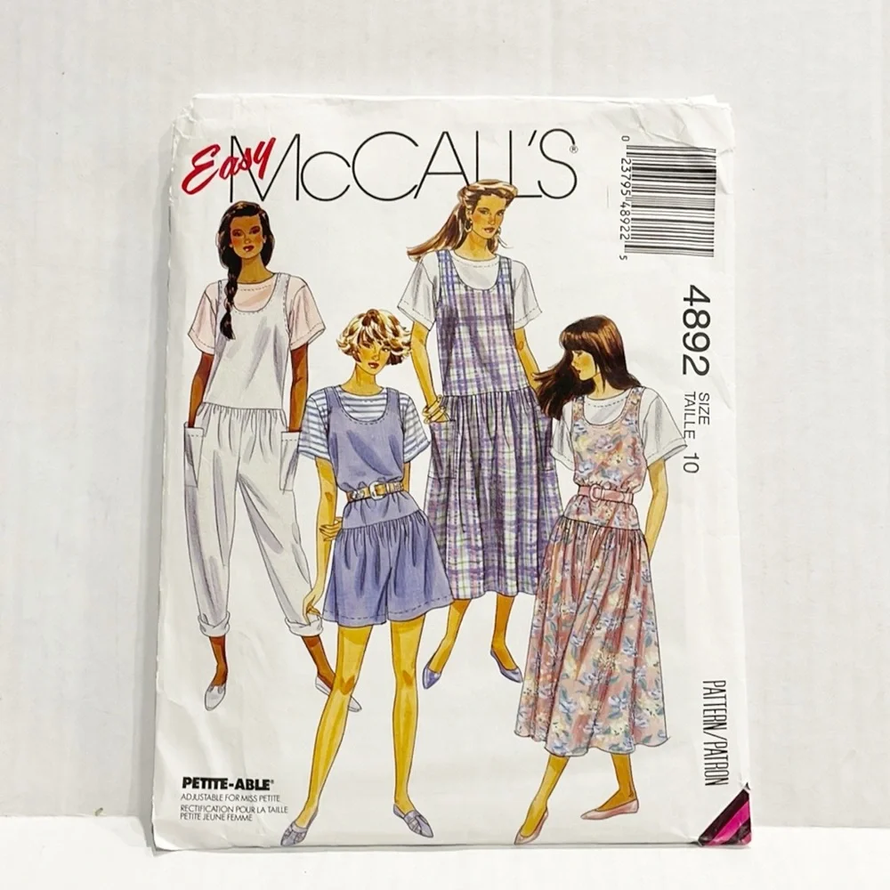 McCall’s Sewing Pattern 4892 Easy Vintage 1990 Cottagecore Uncut Sz 10